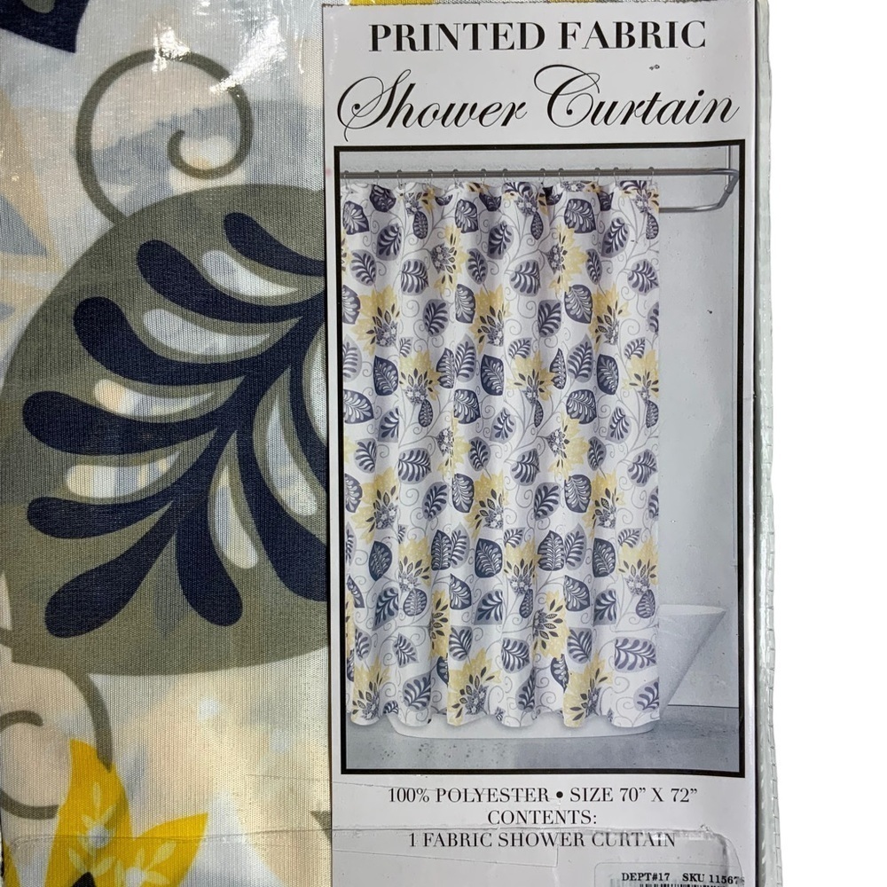 Shower Curtain Fabric Botanical Leaf Print Multicolor Blue Black Grey Yellow - Picture 9 of 11